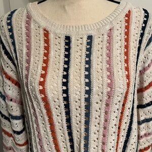 KNOX ROSE DOLMAN SLEEVE STRIPED CROCHET SWEATER, SIZE XL